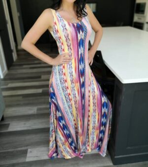 Mexican-style multicolour basic maxi tank dress.