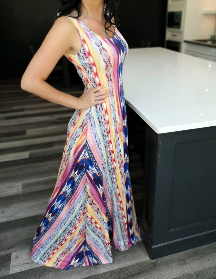 Mexican-style multicolour basic maxi tank dress.