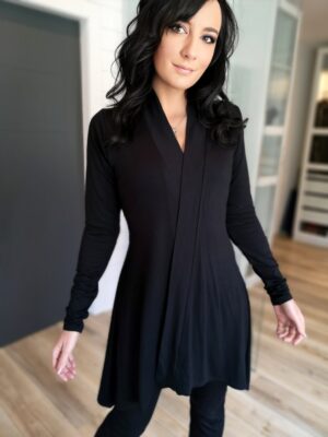 Black classy long-sleeve rayon blend cardigan.