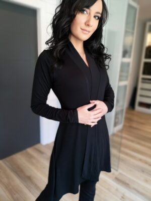 Black classy long-sleeve rayon blend cardigan.
