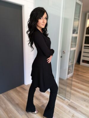 Black long sleeve cardigan.