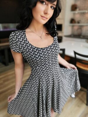 Black white houndstooth adorable puppy dog print dress.