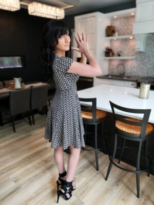 Black white houndstooth adorable puppy dog print dress.