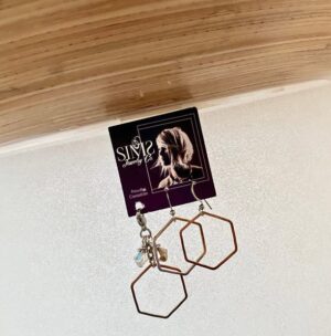 Stunning sims gold hoop charm with bead cluster and matching earrings.