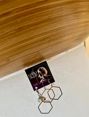 Stunning sims gold hoop charm with bead cluster and matching earrings.