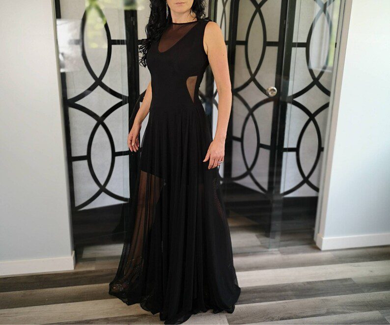 Black mesh shear maxi dress.