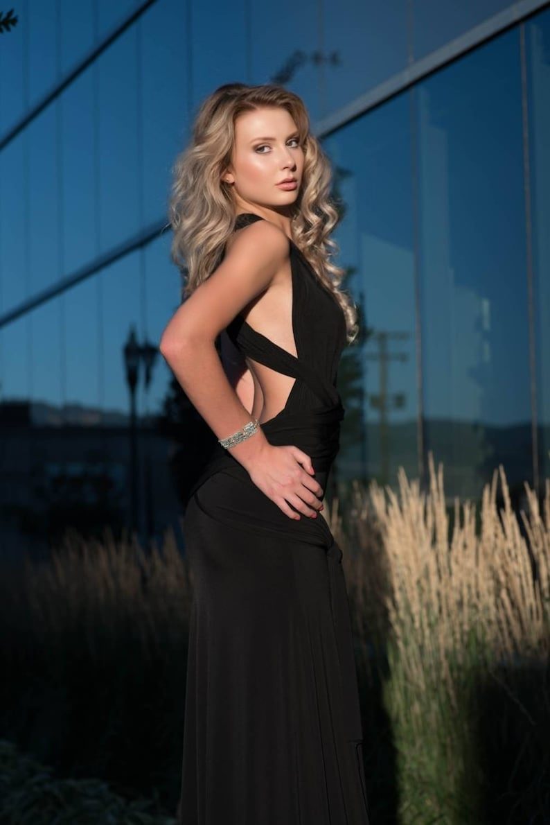 Black maxi wrap dress.