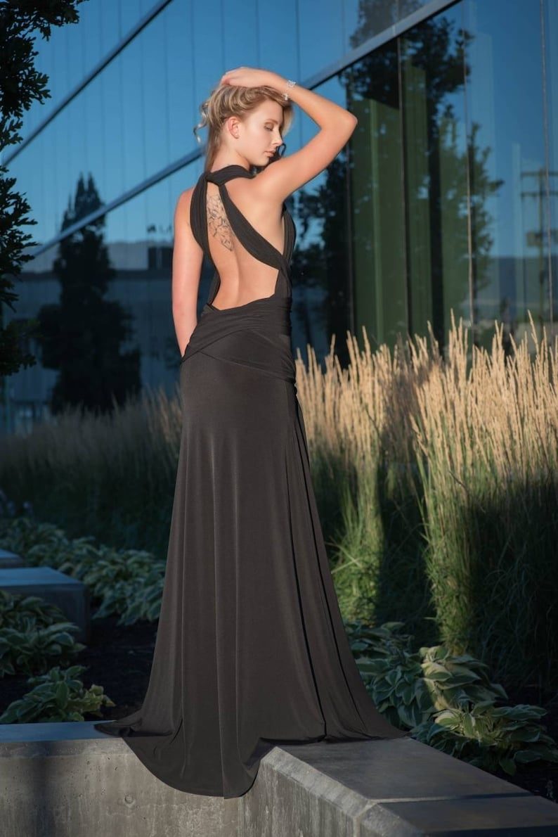 Black maxi wrap dress.