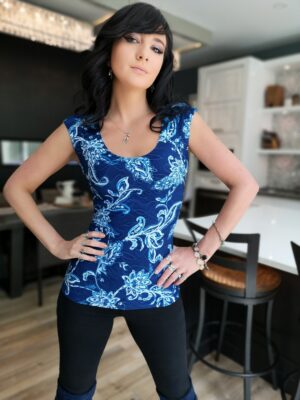 Cobalt blue cap sleeve top.