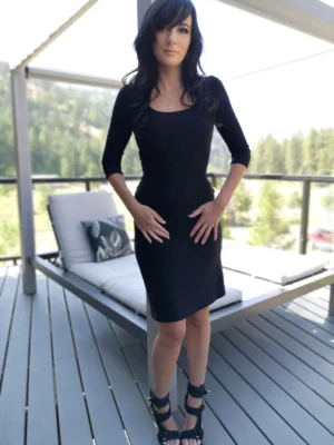 Fitted black dress.