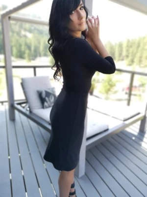Fitted black dress.