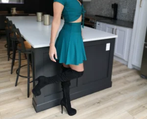 Teal mini skirt.