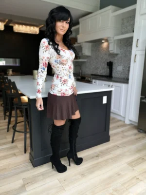 Mocha brown bamboo mini skirt.