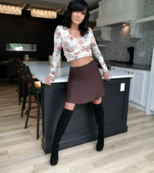 Mocha brown bamboo mini skirt.