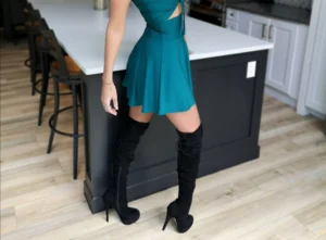 Teal mini skirt.