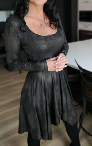 Metallic gold ash brown tissue hem dress.