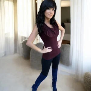 Merlot hooded sleeveless fitted tunic tops.