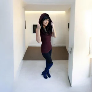 Merlot hooded sleeveless fitted tunic tops.