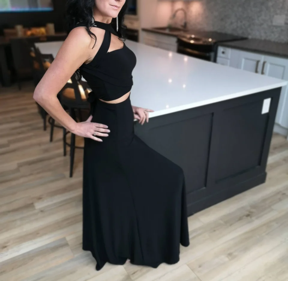 Black crop top tube top with two long, versatile ties.
