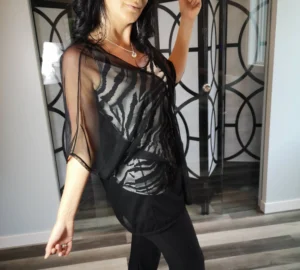 Black mesh cover up light jacket.