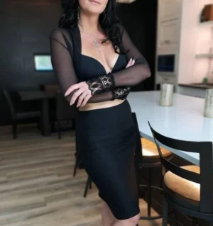 Beautiful fitted black pencil skirt with slit.