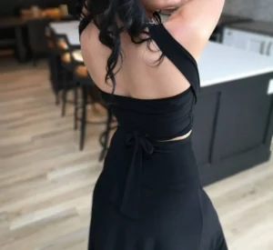 Black crop top tube top with two long, versatile ties.