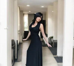 Hooded black maxi dress.
