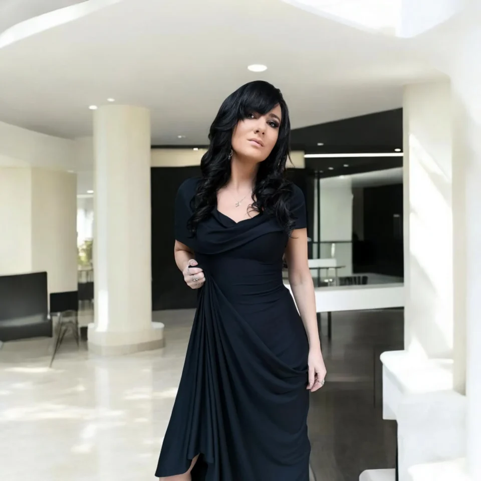 Hooded black maxi dress.