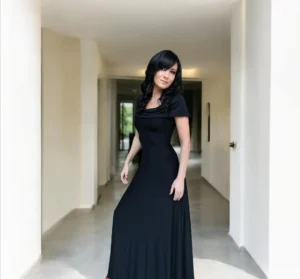 Hooded black maxi dress.