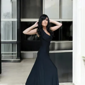 Hooded black maxi dress.