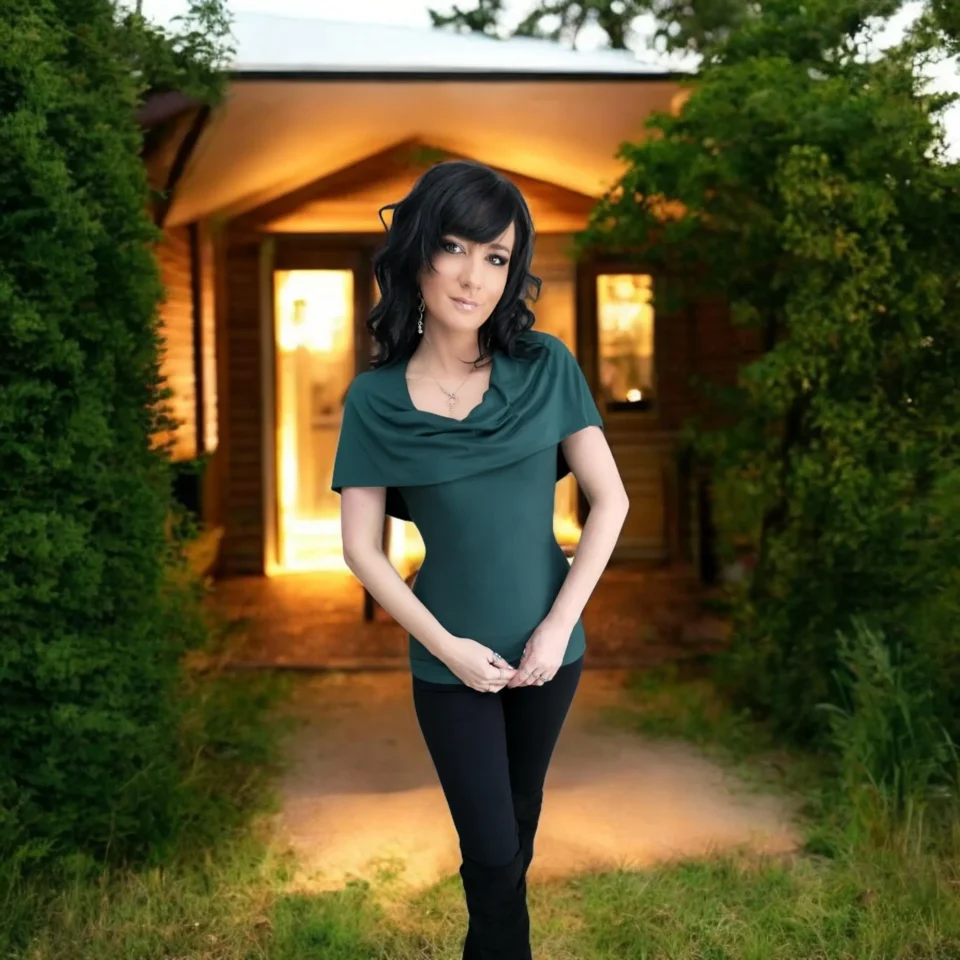 Cowl neck soft green bamboo top with oversize hood.