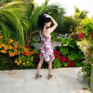 Mini floral print pink sundress.