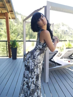 black and white tropical dress Pineapple Paradise Midi Hawaiian Dress in Black S / Black