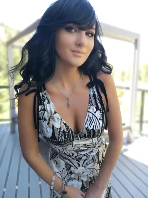 Black and white tropical print sleeveless v-neck maxi dress.
