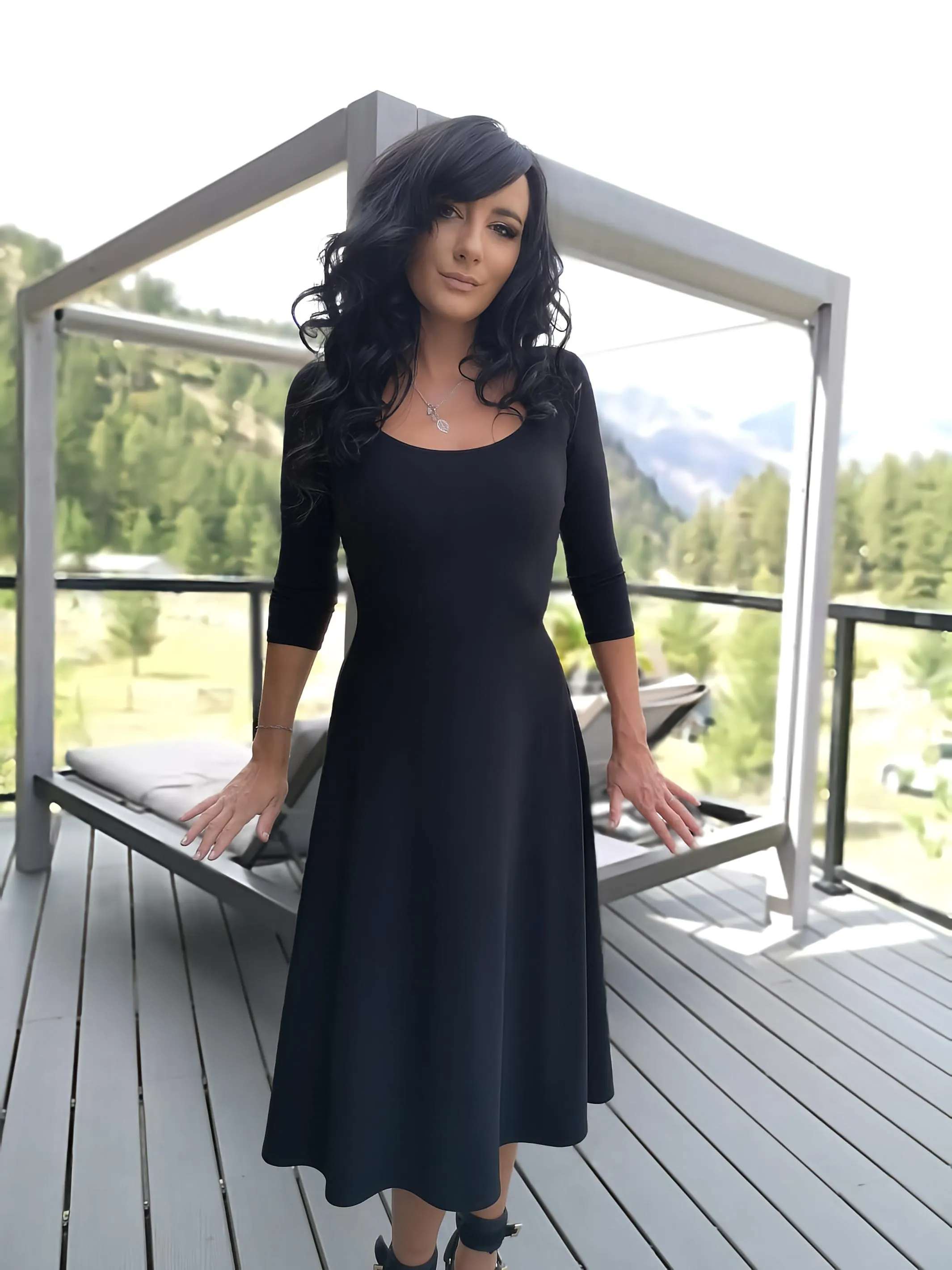 Black 3/4 sleeve mid-length dress. | Genessa Jackson Black 3/4 sleeve mid-length dress. | Genessa Jackson