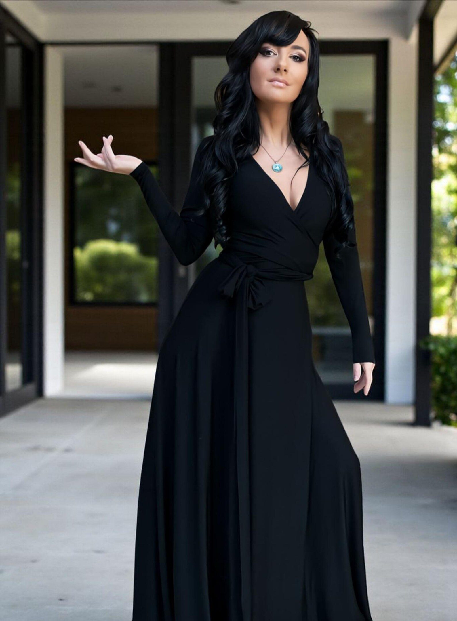 v-neck black dress with sleeves Sasha Therese main image 0