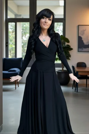Maxi Black Long-Sleeve Bamboo Fitted Wrap Dress | Genessa Jackson