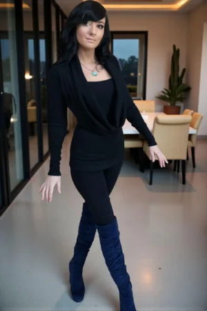 Black ribbed long sleeve top with a oversized long cowl neck and built in insert.
