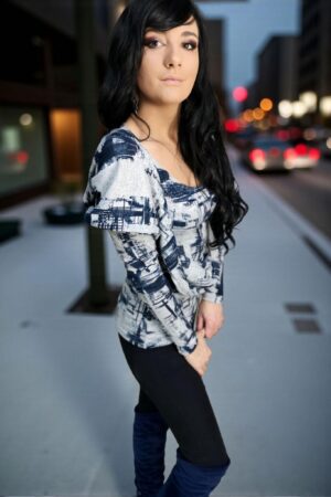 Oversized hooded cowl neck top.