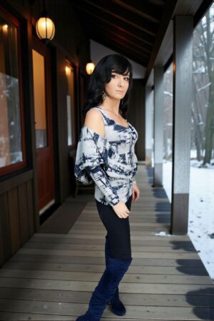 Oversized hooded cowl neck top.