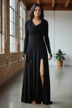 Bamboo double-slitted maxi dress with shorts that go underneath.