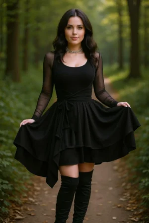 Beautiful double-layered sleeveless tissue hem black short dress.