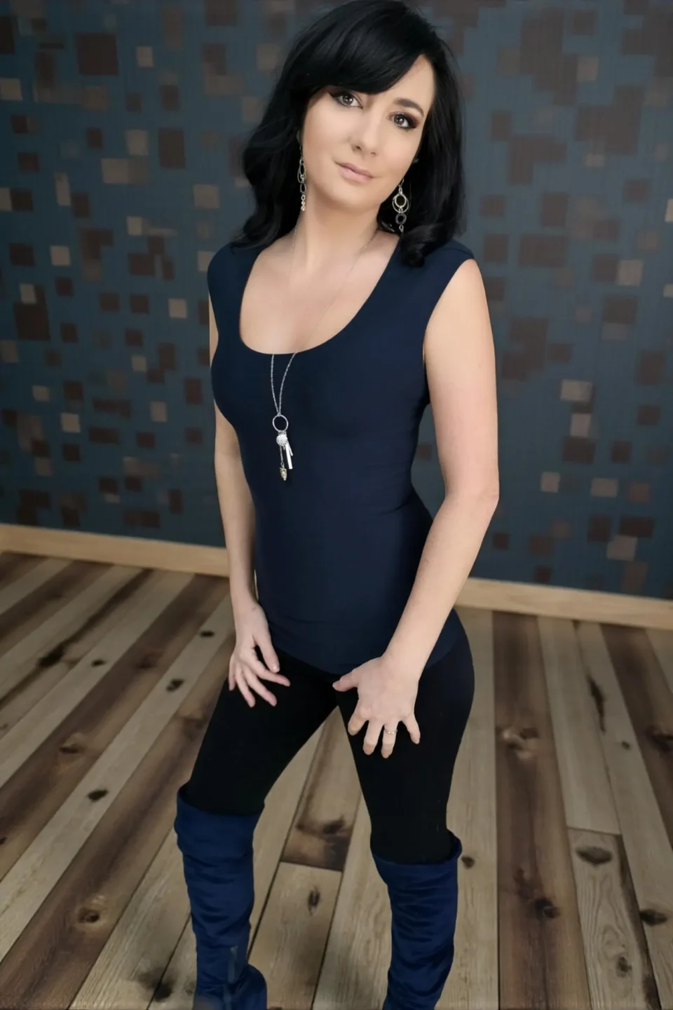 Navy Blue Bamboo Fitted Cap Sleeve Top