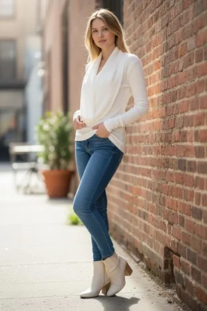Vanilla ivory cowl neck ribbed sweater with a built-in insert.