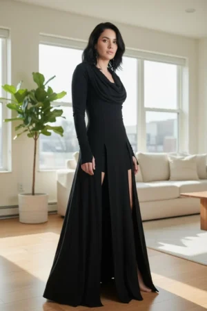 Bamboo double-slitted maxi dress with shorts that go underneath.