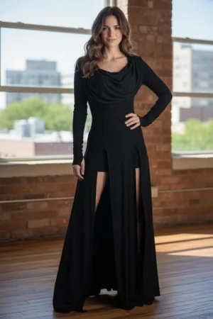 Bamboo double-slitted maxi dress with shorts that go underneath.