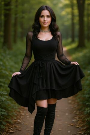 Solid black mesh crop jacket long waist sash.
