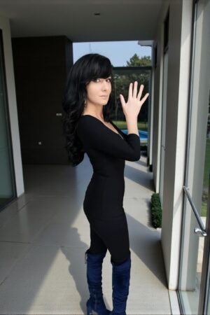 3/4 sleeve black bamboo basic round-neck fitted top.