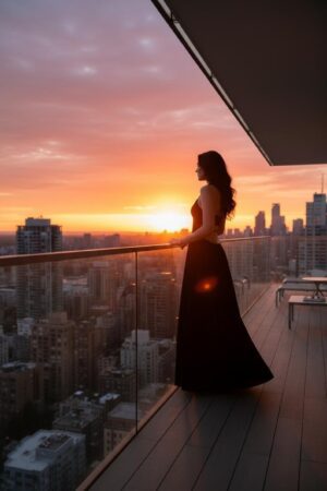 Black open-back maxi dress with front slit, back string detail and band to cover bra.