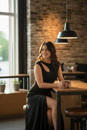 Black maxi dress with keyhole cutout and front slit - stretchy, versatile and flowy.